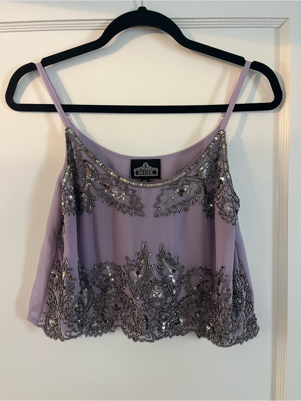 Angie Lilac Sequin Embellished Spaghetti Strap Crop Top